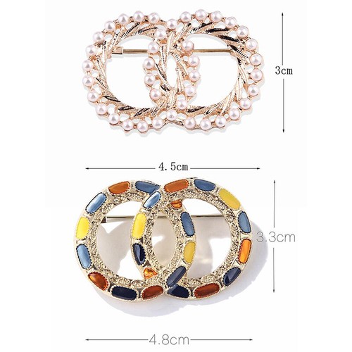 New Pearl Colorful Enamel Double Circle Brooch Coat Scarf Pin Luxury JewelryB3C - Picture 9 of 11