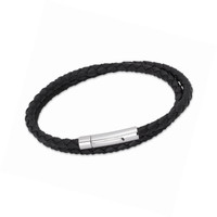 Unique Men 42 Cm Black Double Leather Bracelet With Stainless Steel Clasp Unique Men 42 Cm Black Double Leather Bracelet With Stainless Steel Clasp