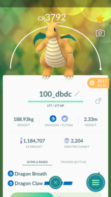 Pokemon Trade GO - Dragonite Level 40 with Dragon Breath & Claw Lucky Trade
