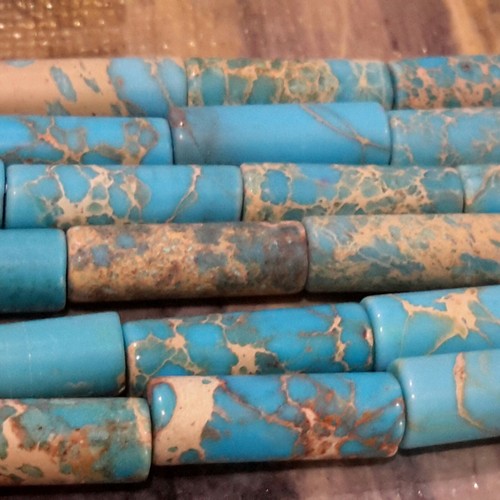 Natural Imperial Jasper, Column, 13-14x4-4.5mm, Sky Blue, Approx 29pce. - Picture 2 of 2