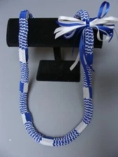 Hawaiian Ribbon Square Weave Graduation Lei blue white