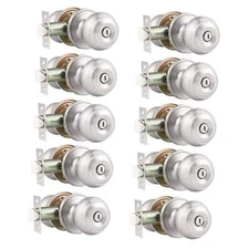 Round Privacy Door Knob(Thumb Turn Lock on The Inside), 10 Pack Satin Nickel