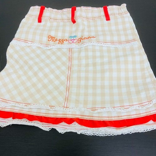 Mezzo Piano Denim Skirt 120 Size Light Brown Plaid Heart Red Frill Cherry Rare - Picture 11 of 24