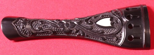 Handmade Carved Ebony violin tailpiece 4/4. Shell Shield Inlay French Mod # 4 - Picture 3 of 6