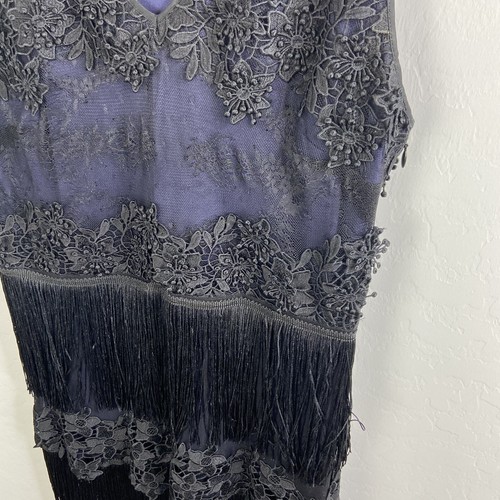 Phase Eight Dress Women's Sz UK 12 US Medium Fringe Black Navy Floral Lace - 第 5/6 張圖片