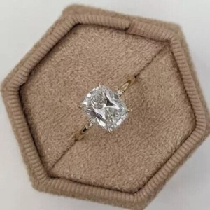 Authentic 3.00CTW Cushion Cut Moissanite Solitaire Engagement Ring 14K Yellow Gold Plated