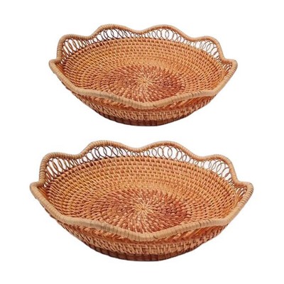 Handmade Woven Rattan Serving Display Storage Basket Fruit Candy Cake Bread
