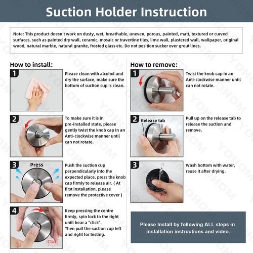 Suction Cup Hooks For Shower Towel Holder Black Stainless Steel Bathroom Shower - Picture 7 of 7