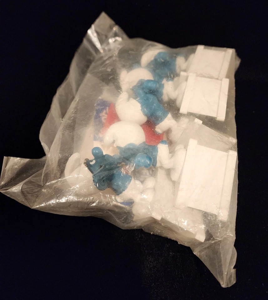 Vintage Sign Bearer Smurf A Gram Happy Smurfday PVC Figure Sealed Bag of (6) - Image 2 of 4