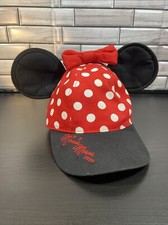 Disneyland Parks Minnie Mouse Hat Youth Ears Bow Polka Dot Snap Back Red Black