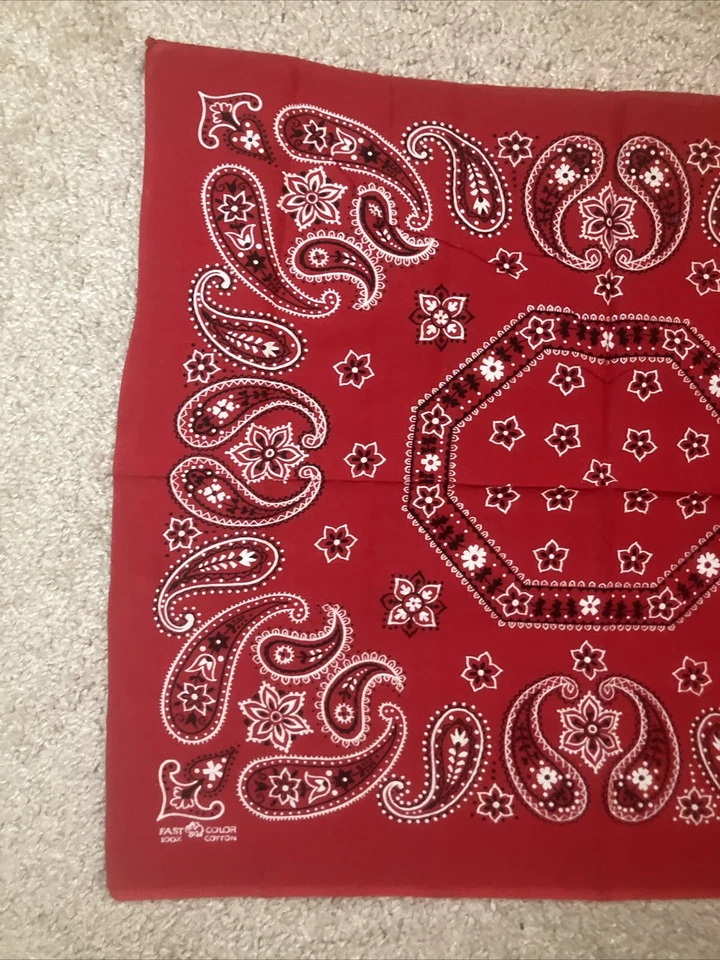 Bandana roja vintage baúl elefante cachemira EE. UU. color rápido años 80 22,75 x 19,5 Foto 2 de 4
