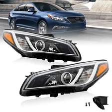 Fit For 2015 2016 2017 Hyundai Sonata Chrome Halogen Headlight Headlamp Pair