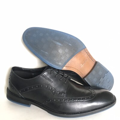 Clarks TOR England Mens Black Leather Wingtip Shoes Size 9.5 