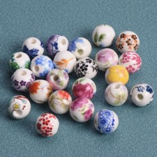 50pcs 8mm 10mm 12mm Flower Patterns Round Ceramic Porcelain Loose Spacer Beads