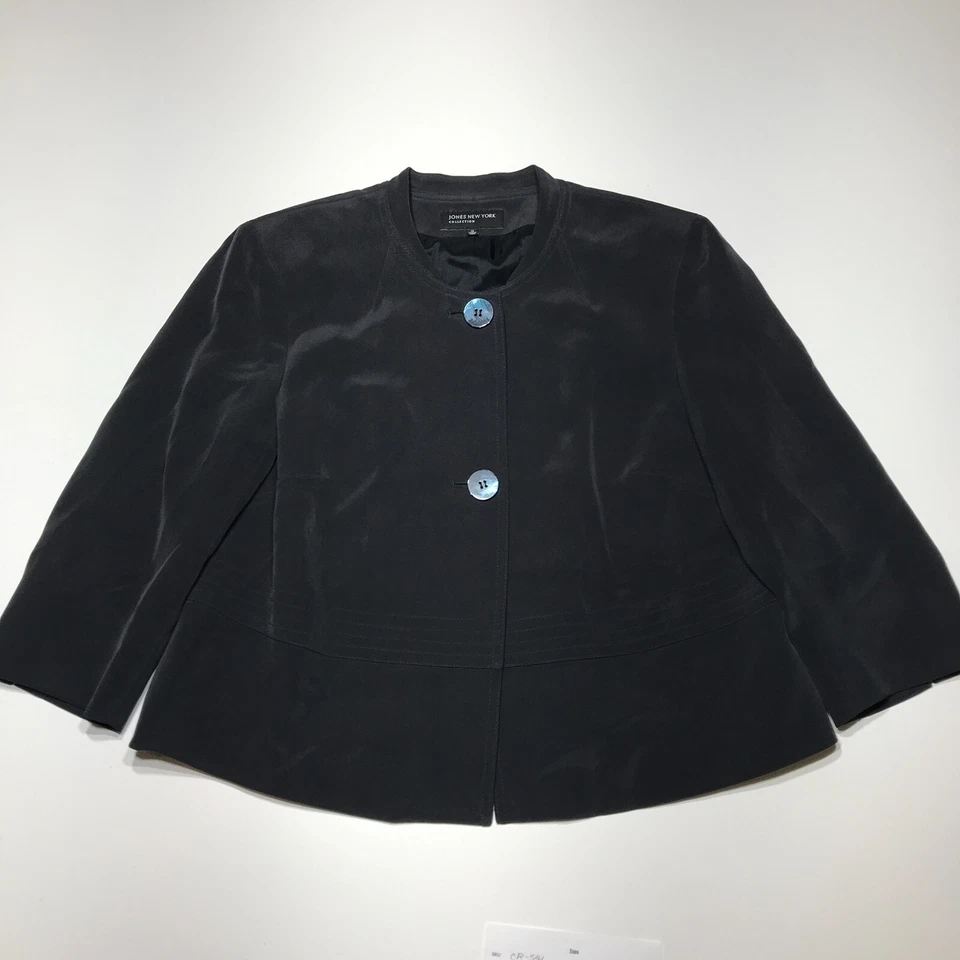 Chaqueta Blazer Jones NY Collection Mujer Talla 12 Gris Botón Frontal 100% Seda Foto 2 de 4