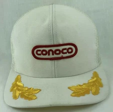 Conoco Patch SnapBack Trucker Mesh Hat Cap Sportcap White Gold Leaf Vintage 
