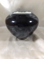Signed Hand Crafted Fire Shadow Pottery Black Glazed Vase