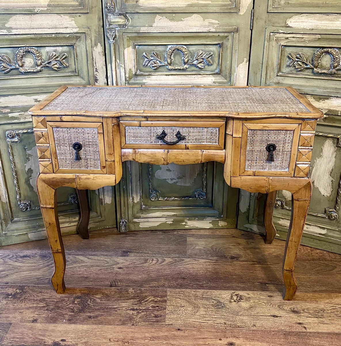 VINTAGE BAMBOO WRITING DESK THREE DRAWER JIANSHANG FURNITURE