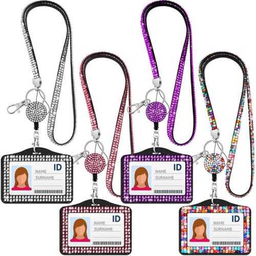 Rhinestone Lanyard For ID Badges 8 Colors Bling Id Card Holder Protector Case UK - Picture 1 of 20