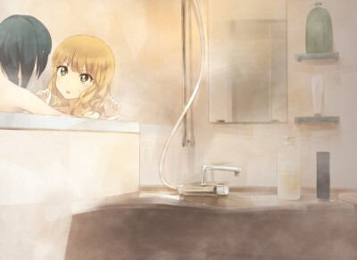 Anime yuri bath girls blonde bathroom bathtub bathing CCG Gaming Mat Desk