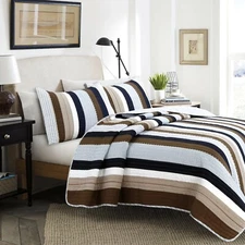 Natha Striped 100% Cotton Quilt Set, Bedspread, Coverlet