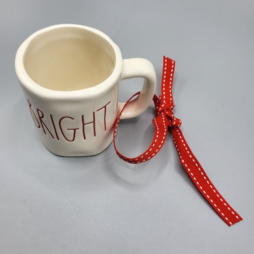 Rae Dunn "Bright" Holiday Espresso Mug Cup With Red Bow Ceramic - Picture 3 of 11