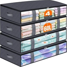 Under Bed Storage Containers, 4 Pack Blanket Storage Bags, Collapsible Storage B