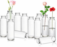 Set of 12 Glass Bud Vase for Centerpieces  Clear Vases for Flowers in Bulk, Sma