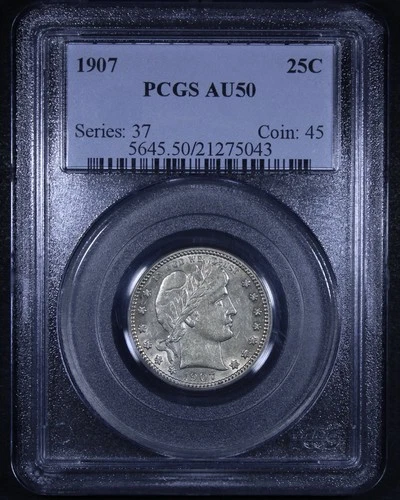 1907 Barber Quarter - 25c PCGS AU50 - Nice Flashy Coin!