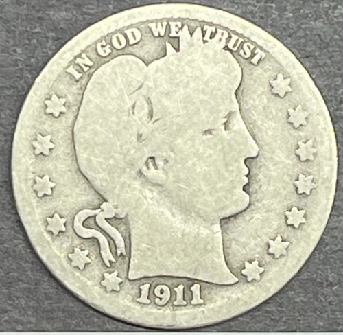 1911-D Barber Silver Quarter Coin ~ GRADE IS GOOD / VERY GOOD