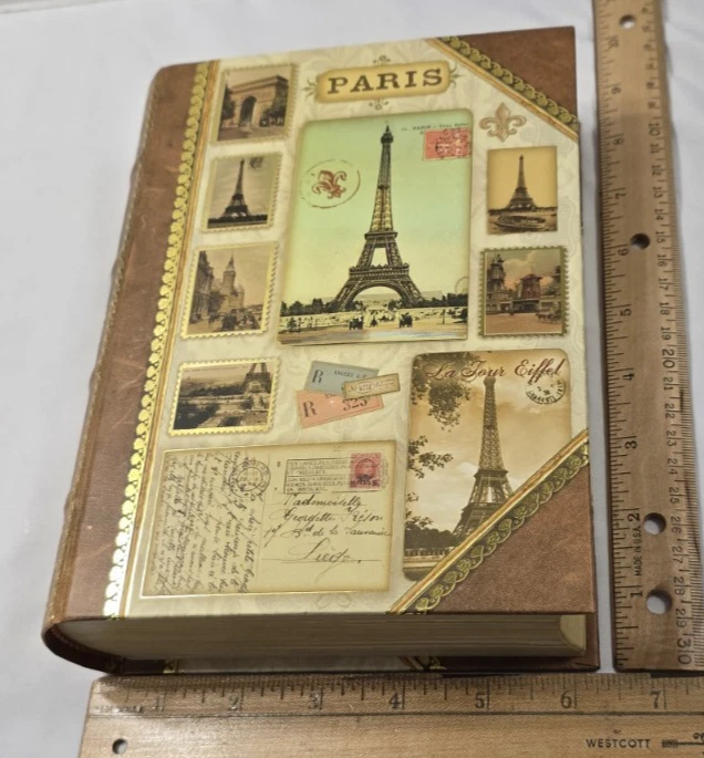 Caja de libros de imitación Torre Eiffel de París almacenamiento "tarjeta postal/sellos" - estudio perforador ~ 8,5x6 Foto 3 de 4