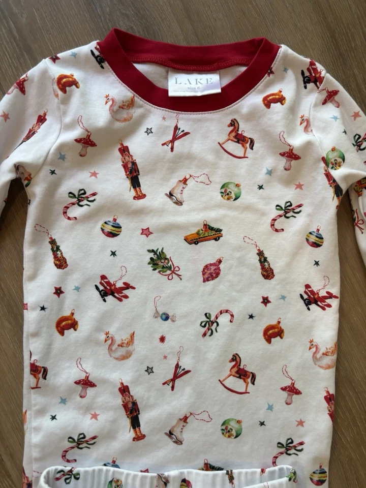 LAKE PJS Pajamas Size 6 Christmas Holiday Snug Fitting Pima Cotton Kids - Image 2 of 4