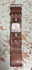 Vintage Fossil Quartz Square Wristwatch Silver Dial Brown Leather Strap JR-8612