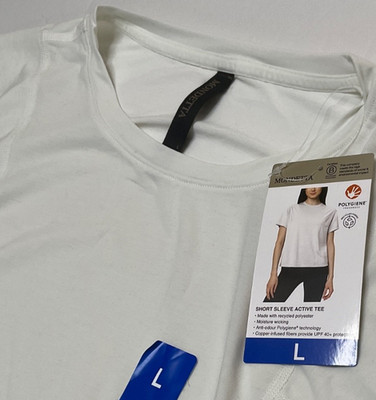 Mondetta Damen weißes Shirt Sleeve Active Tee -LARGE - UPF40+, feuchtigkeitsableitend