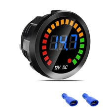 Waterproof DC 12V Voltage Meter, LED Digital Display Voltmeter Gauge Panel, roun