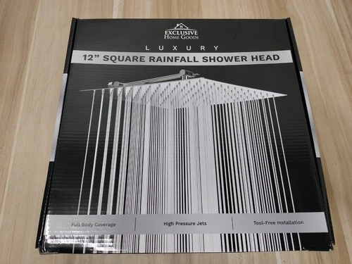 Luxury 12" Square Rainfall Shower Head Stainless Steel and Arm