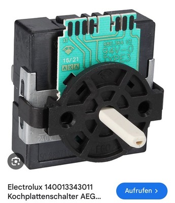 Energieregler  Schalter   Kochplatte AEG 140013343011 EGO 50.88071.000 Kochfeld