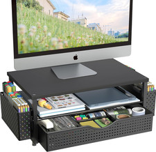 Desk Organizer and Accessories, Computer Monitor Stand Riser with Drawer and 2 P