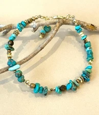 Natural Turquoise Bracelet Sundance Treasures Golden Bronze Beads