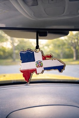 Dominican Republic Map Wooden Car Charm Flag Ornament Rearview Mirror Decor Gift