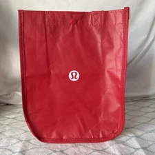Lululemon Tote  Reusable Shopping Bag Red White with logo Large with Snap