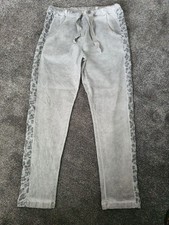 Made In Italy Stretchy Grey Slim Leg Magic Pants Animal Print Side Strip Size 16
