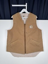 VTG Carhartt Vest Mens Large Sherpa Lined V03 BRN Canvas Distressed Made in USA