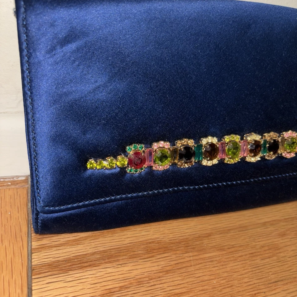 Bolso sin asas de noche azul real estilo vintage pedrería adorno Talbots Foto 3 de 4