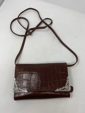 Vtg Brighton Handbag Croc Embossed Leather Crossbody Organizer Wallet Brown 90s