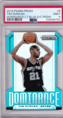 2013-14 Prizm Tim Duncan Dominance Prizm Light Blue Die Cut /199 PSA 9 Spurs