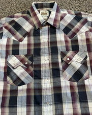 Ely Cattleman Western Pearl Snap Long Sleeve Mens Button Down Shirt Medium