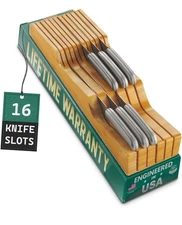 100% Pure Bamboo in Drawer Knife Block | 16 Knife Slots Knife Drawer Organizer |