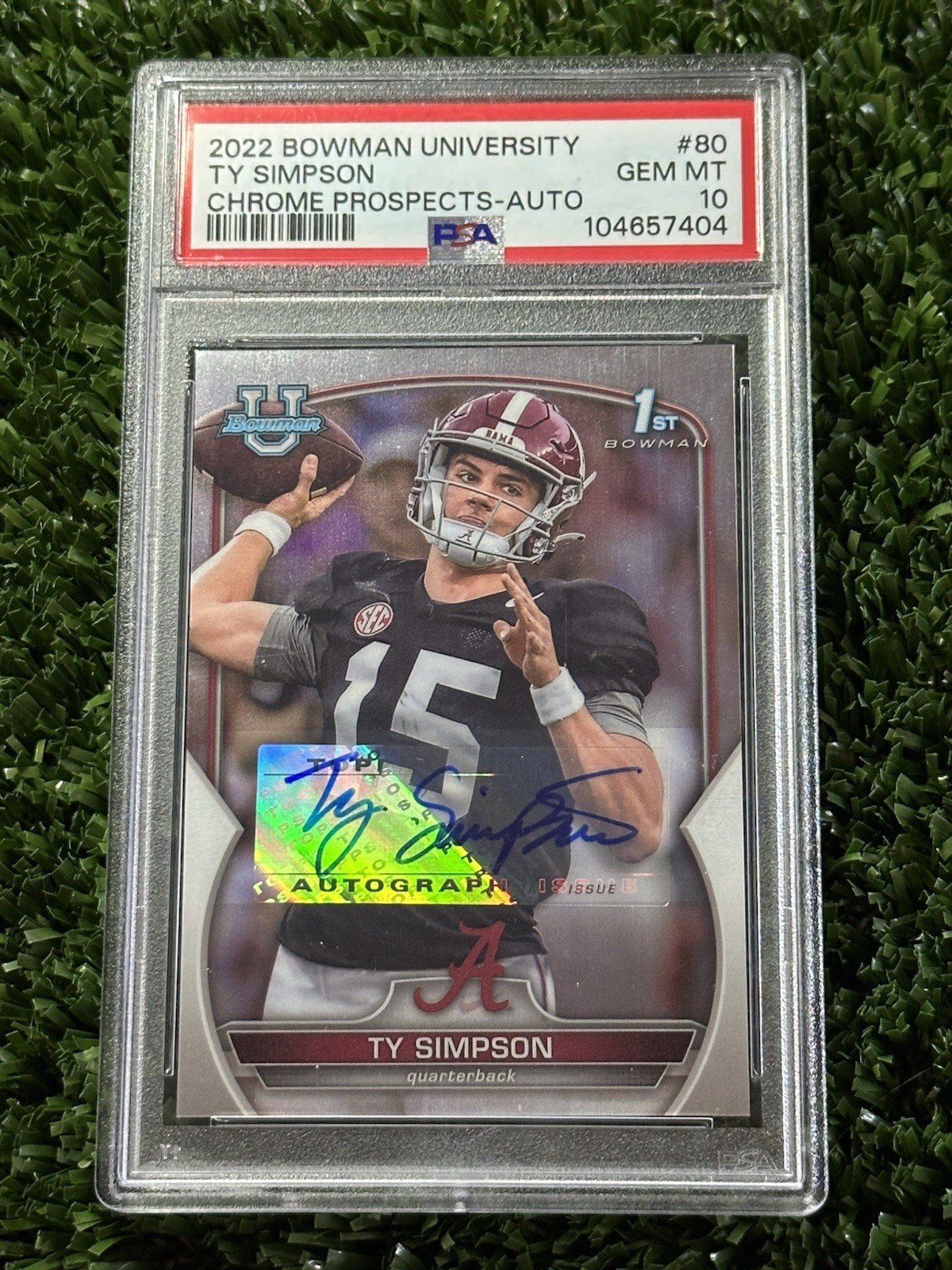 2022 Bowman U Chrome 1st Ty Simpson Prospect Auto 80 Crimson Tide RC PSA 10