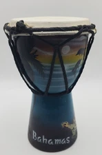 Wooden Djembe (Drum) Tropical Dolphins Sea Turtle Bahamas 6" x 3" Souvenir Bongo